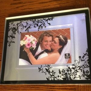 New Picture Frame 5x7 Silvery and Black Flowered Pattern - Wedding Gift, Decor